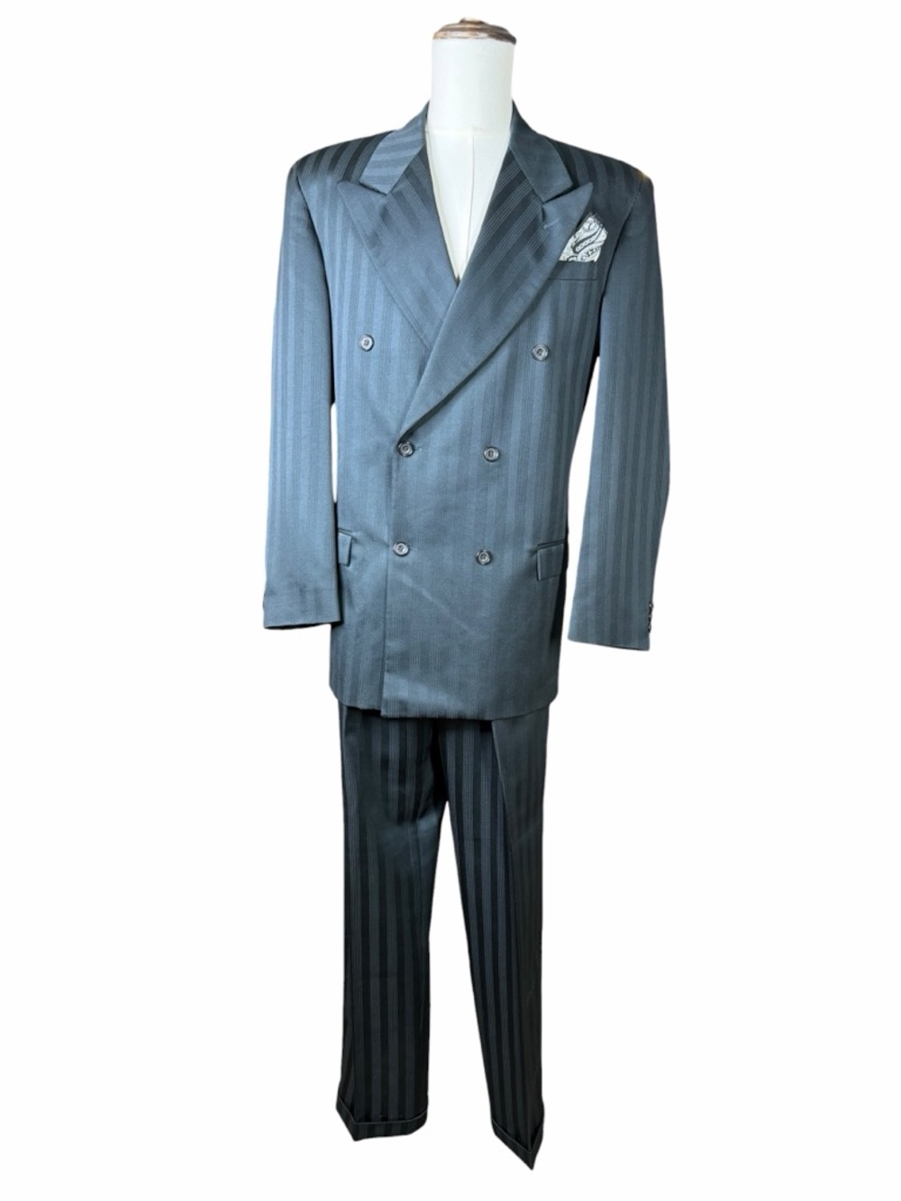 Falcone Black Pinstripe Double-Breasted 2-Piece Suit - Size 42 Long